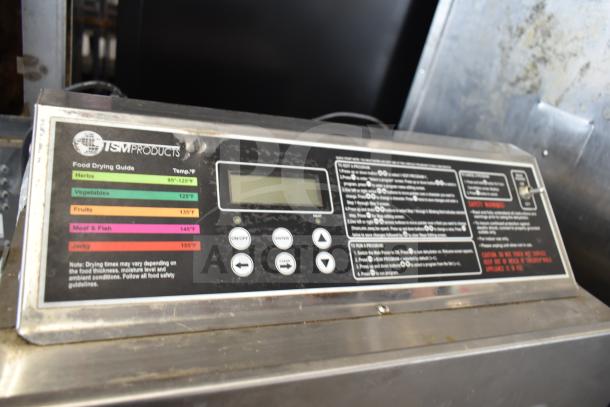 TSM Products Commercial Countertop Dehydrator with digital display, control panel, and food drying guide, in used condition.