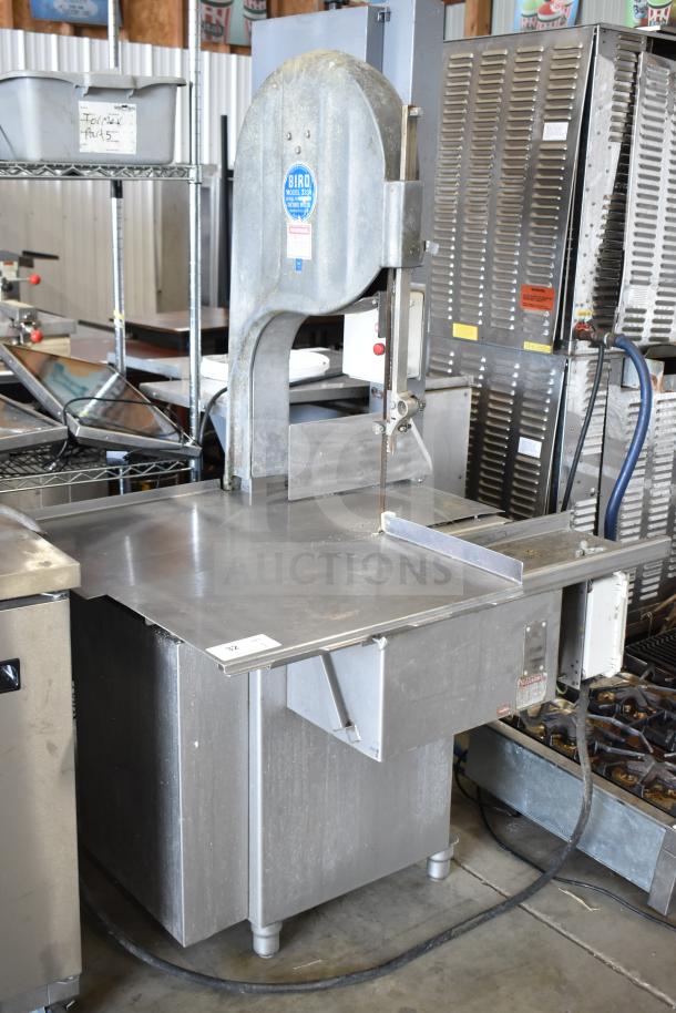 Biro 3334 Commercial Meat Saw in stainless steel, 208/240 volts, in used condition. Model label visible on upper housing.