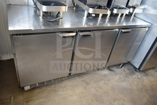Beverage Air WTR72AY commercial undercounter cooler, stainless steel, 3-door, 115V, 1 phase, used condition.