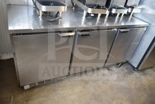 Beverage Air WTR72AY commercial undercounter cooler, stainless steel, 3-door, 115V, 1 phase, used condition.