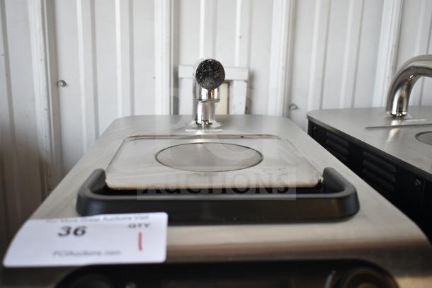 Clover 1S countertop single-cup coffee brewer, stainless steel, 200-240V, auction label 36 visible, slight wear.