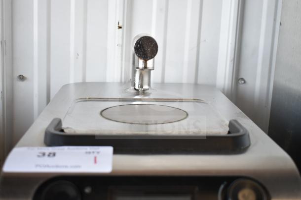 Clover 1S countertop automated single-cup coffee brewer, stainless steel, 200-240V, 1 phase, auction tag visible.