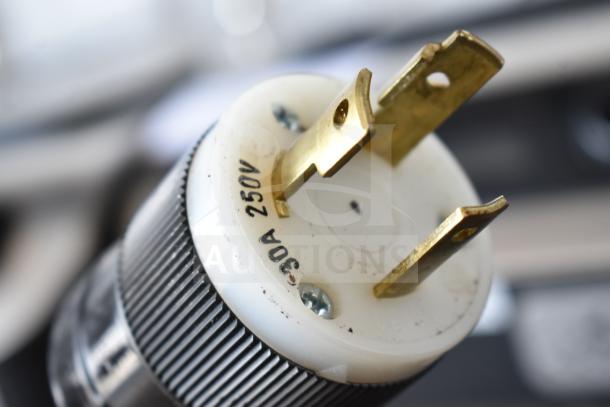 Clover 1S Countertop Premium Automated Single-Cup Coffee Brewer, 200-240V, 1 Phase. Close-up of plug showing 30A 250V markings.