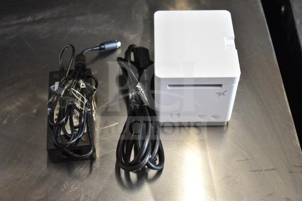 C-Print2 MCP20 WT US Receipt Printer with power cables, like-new condition, compact design, Star logo visible.