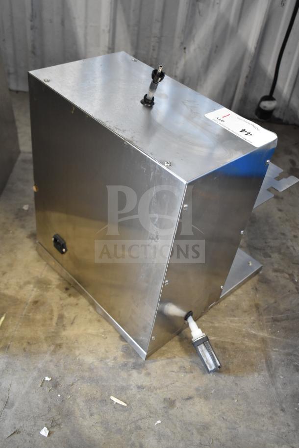 6 Head Electric Automatic Liquid Filling Machine in stainless steel, suitable for stand-up bags and bottles, appears lightly used.