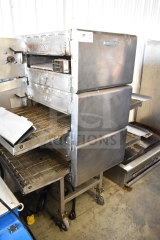 Turbochef HhC2020 commercial rapid cook oven, electric conveyor, 208/240V, 3-phase, with equipment stand on casters.