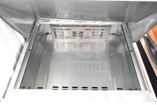 Turbo Air PST-28-12-D2-N prep table, stainless steel interior, mega top with two drawers, 115V, 1 phase.