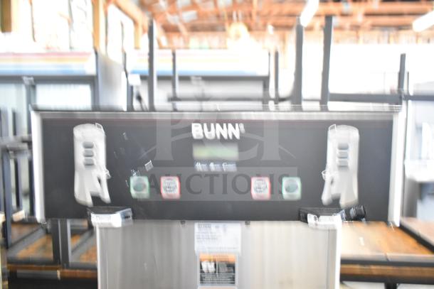 Bunn DUAL TF DBC Commercial Coffee Machine with hot water dispenser, dual setups, model name and buttons visible.