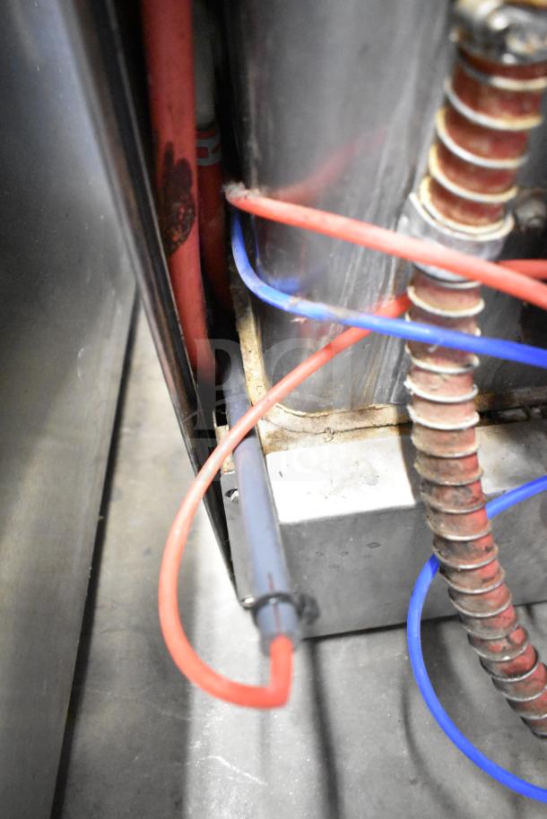 Hobart LXLH commercial undercounter dishwasher wiring. 120/208-240 volts, 1 phase. Visible red and blue electrical cables.