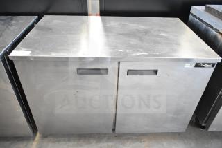 Delfield Commercial 2 Door Undercounter Cooler, stainless steel, 115 volts, 1 phase, minor surface wear, Delfield branding visible.
