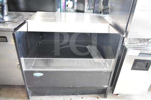 Federal Industries SSRVS3633 36" refrigerated self-serve counter case. Black finish, glass front, 120V, 1 phase, clean condition.