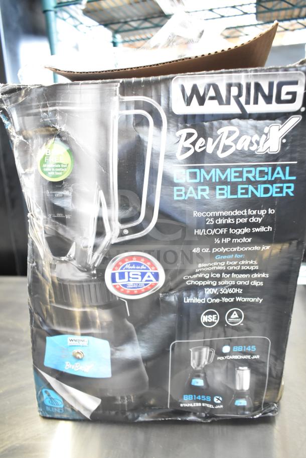 IN ORIGINAL BOX! Waring BB145S BevBasix 32 oz. Commercial Bar Blender, stainless steel container, 120V, 1 phase.