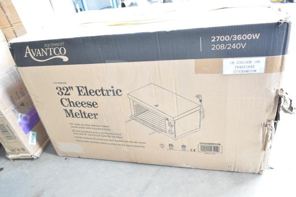 BRAND NEW Avantco 177CHSME32M Cheese Melter in box. Stainless steel, 32", 208/240V, with steel racks. Scratch and dent condition.