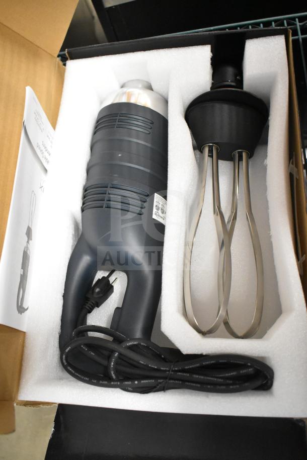 2024 Avantco 928IBHDW10 immersion blender with 10" whisk, 1 1/4 hp, variable speed, new scratch and dent, in foam packaging.