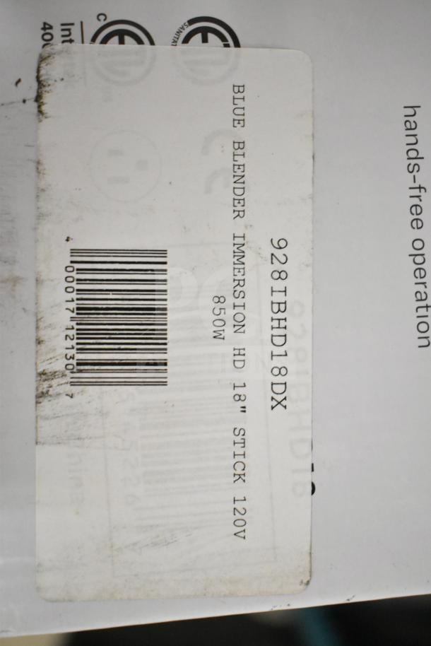 Brand new Avantco 928IBHD18 18" immersion blender, scratch and dent, variable speed, 1 1/4 hp, 120V, 1 phase.