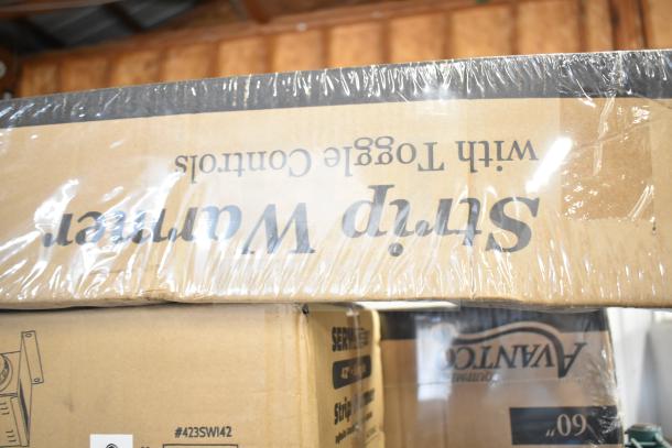 BRAND NEW Avantco 177SW72T 72" Strip Warmer in original packaging, features high wattage with on/off toggle controls, 120V.