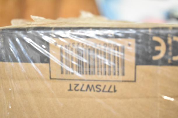 Cardboard packaging for Avantco 177SW72T Strip Warmer, partially wrapped, showing barcode and model number label.