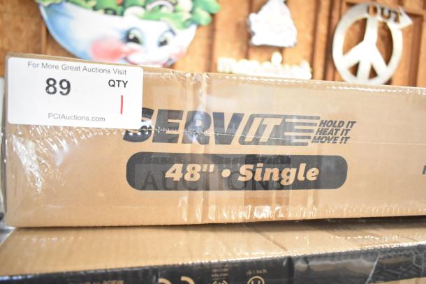 Brand new ServIt 423SWI48CP 48" strip warmer, adjustable controls, 120V, in box with minor scratches and dents.