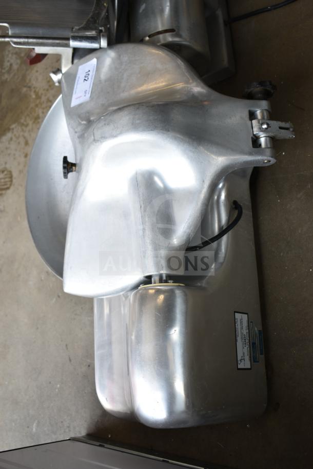 Scharfen Commercial Countertop Buffalo Chopper, metal construction, used condition, manufacturer label visible, lot tag 102.