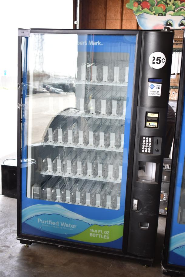 Crane 5800-4 vending machine, accepts 25¢, bill acceptor, 115V, 1-phase, empty display, commercial use.