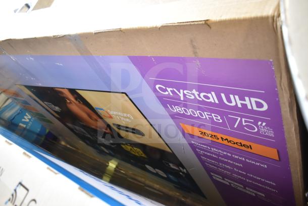 Auction image showing two televisions in original boxes: a Vizio 55" and a Roku 65". Item condition not verified. Pickup required.