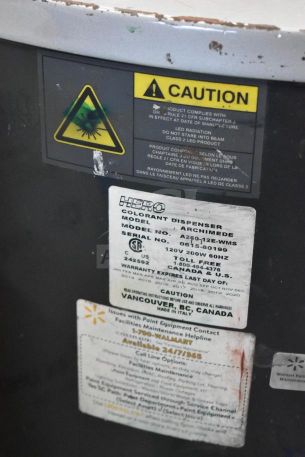 Hero ARCHIMEDE A260 paint color dispenser, 120V, 1 phase. Shows caution label and Hero brand markings. Used condition.