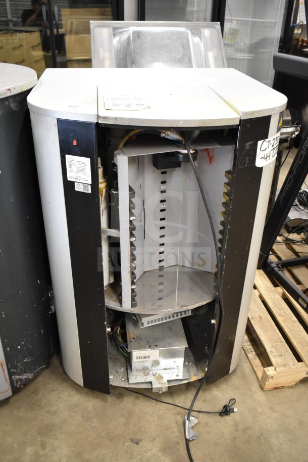 Hero ARCHIMEDE A360 paint color dispenser, commercial floor model. 120 volts, 1 phase. Visible wear, open panel shows interior components.