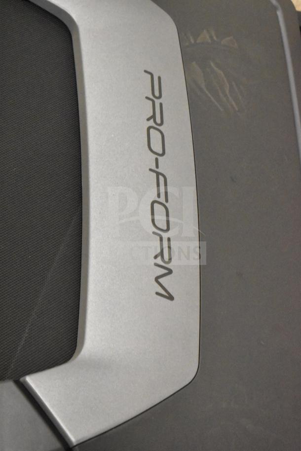 Pro Form PFTL59724.3 folding treadmill with logo visible. 120 Volts, 1 Phase.