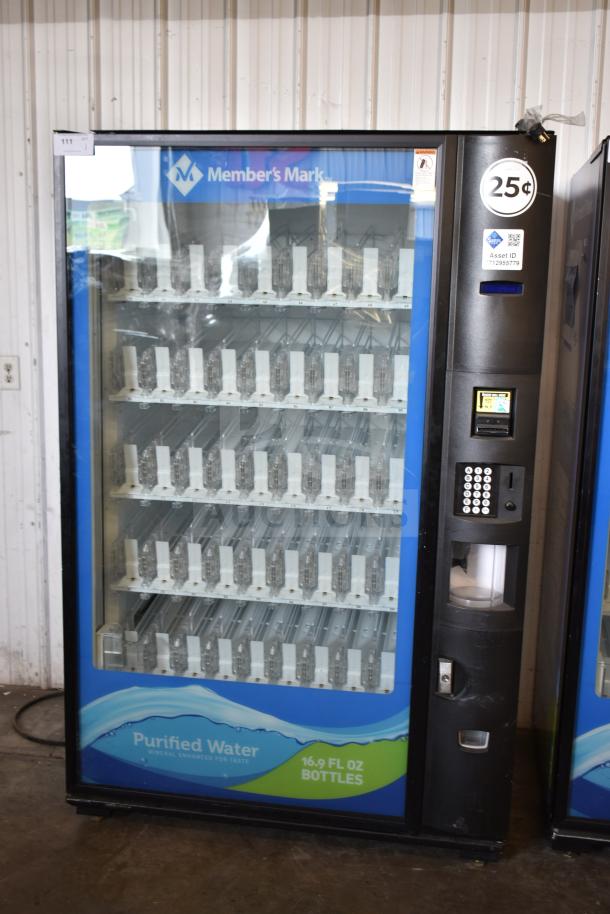 Crane 5800-4 bottled drink vending machine with bill acceptor, 115 volts, 1 phase. Features Member's Mark branding.