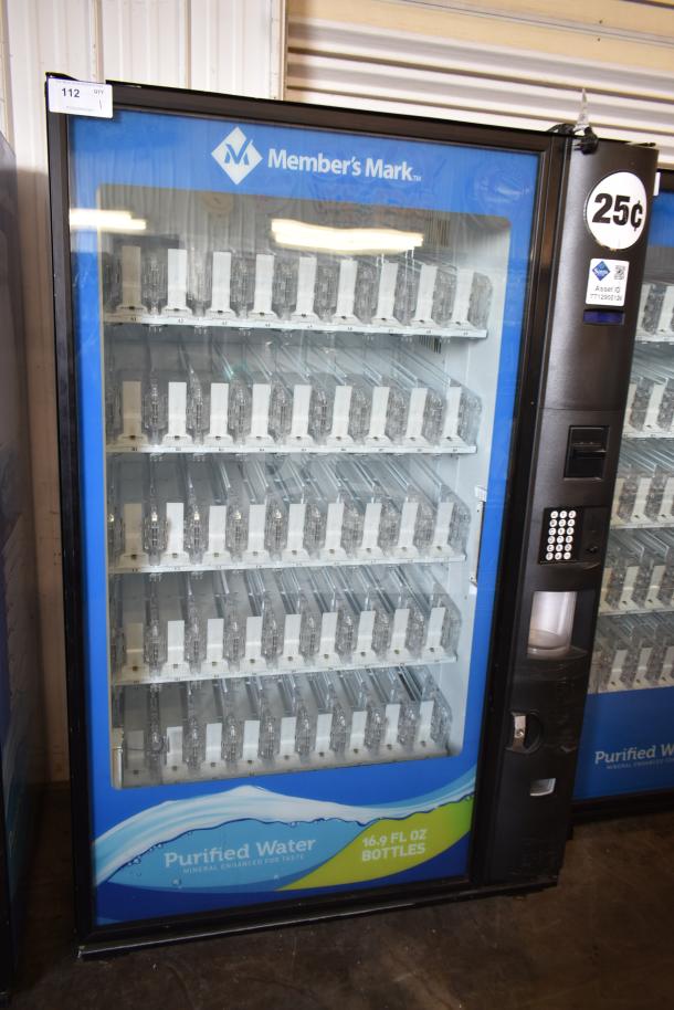 Crane 5800-4 commercial bottled drink vending machine with bill acceptor, 115 volts, 1 phase, Member's Mark branding.