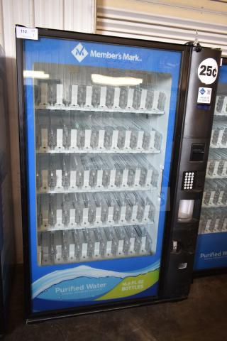 Crane 5800-4 commercial bottled drink vending machine with bill acceptor, 115 volts, 1 phase, Member's Mark branding.