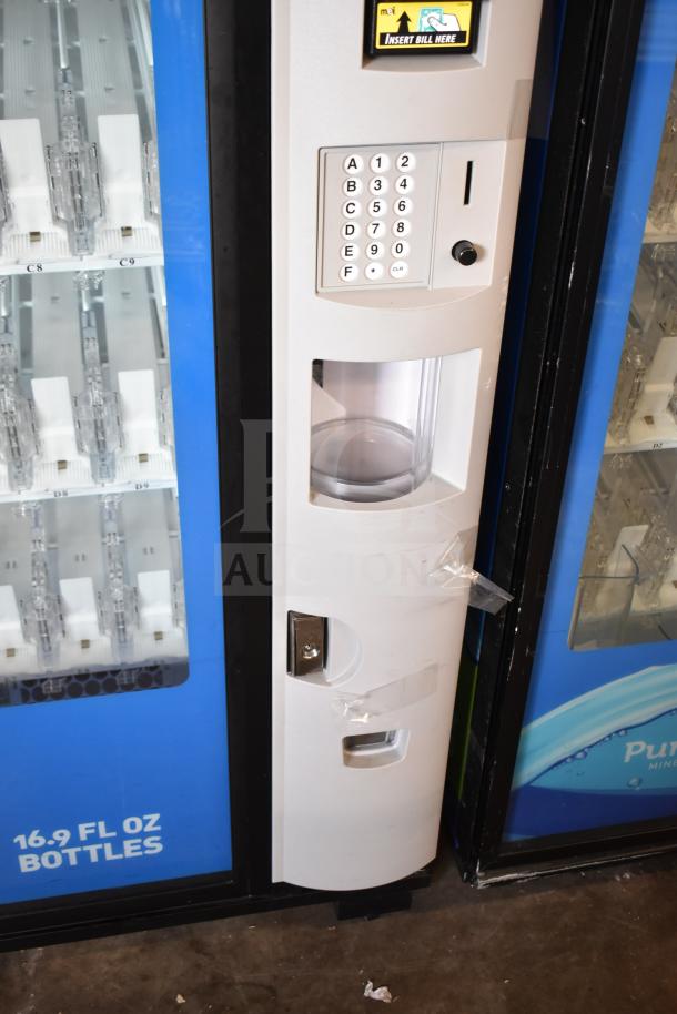 Crane 5800-4 vending machine with bill acceptor, 115V, 1 phase, excellent condition, keypad, and visible bottle slots.