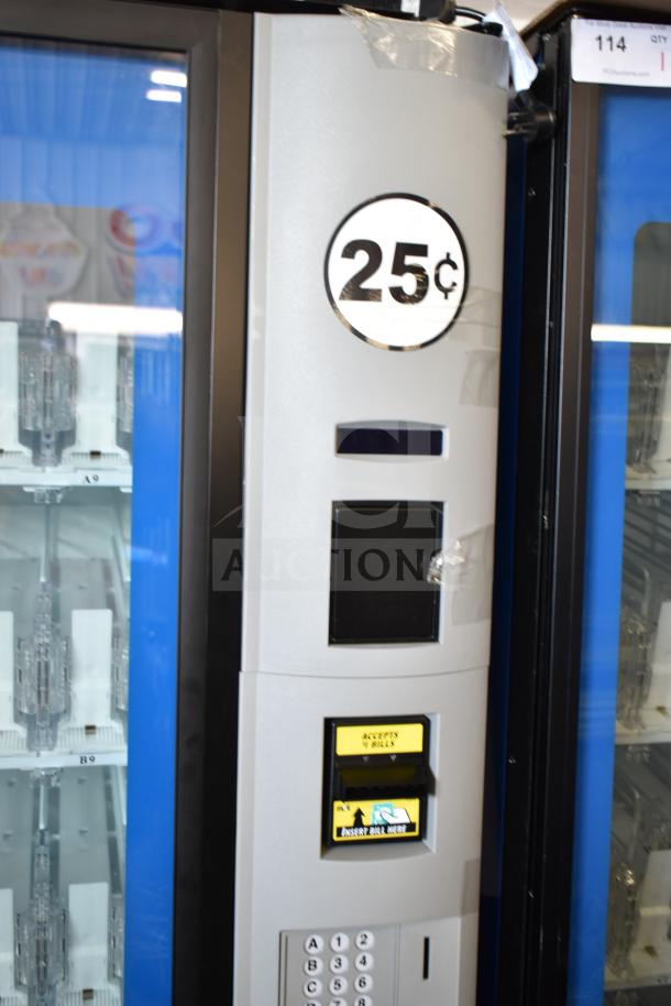 Crane 5800-4 vending machine with bill acceptor, 115 Volts, 1 Phase, labeled with a 25¢ sign.