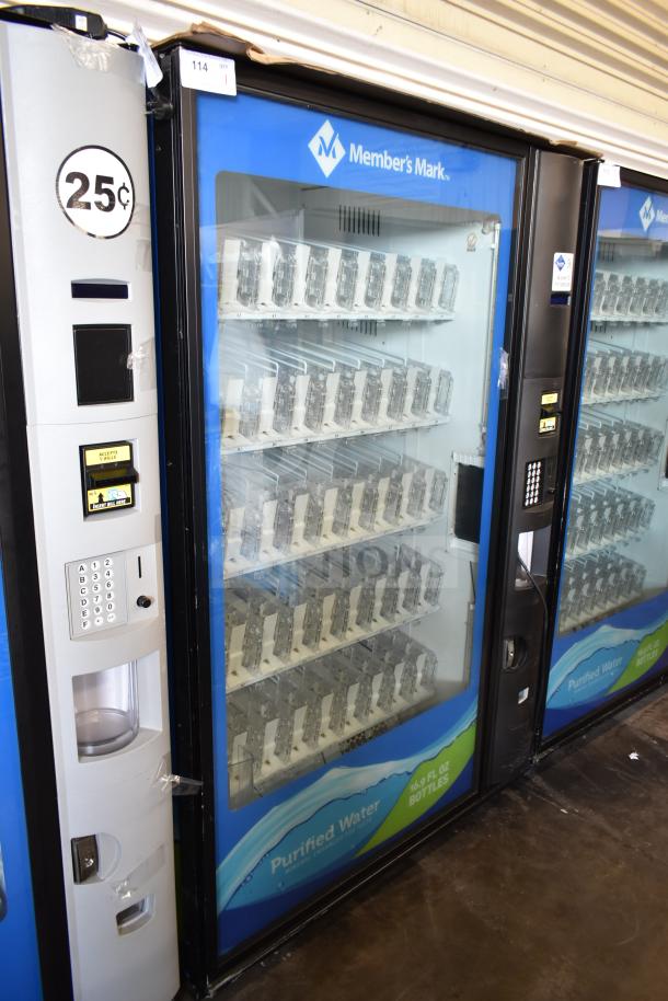 Crane 5800-4 bottled drink vending machine with bill acceptor, 25¢ label, Member's Mark branding, 115V, 1 phase.