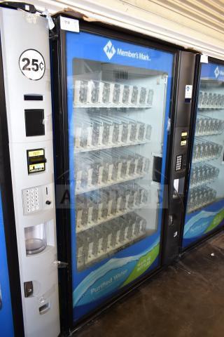 Crane 5800-4 bottled drink vending machine with bill acceptor, 25¢ label, Member's Mark branding, 115V, 1 phase.