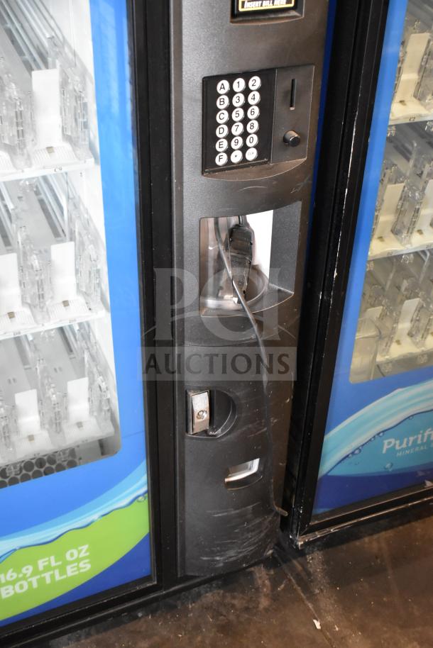 Crane 5800-4 commercial vending machine with bill acceptor, keypad, and display window. Suitable for bottled drinks. 115V, 1 Phase.