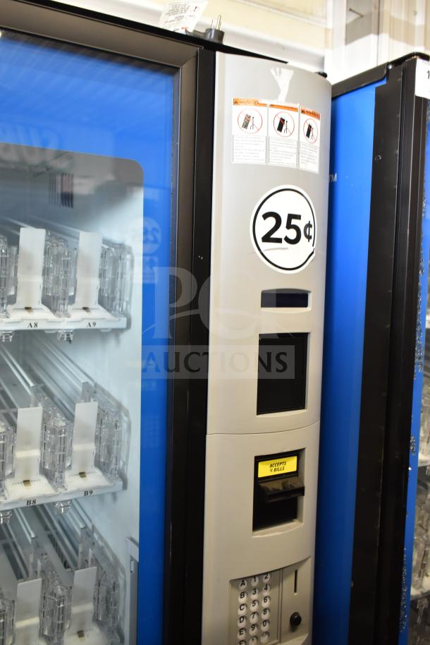 Crane 5800-4 commercial drink vending machine with bill acceptor, 25 cent label, 115 volts, 1 phase.