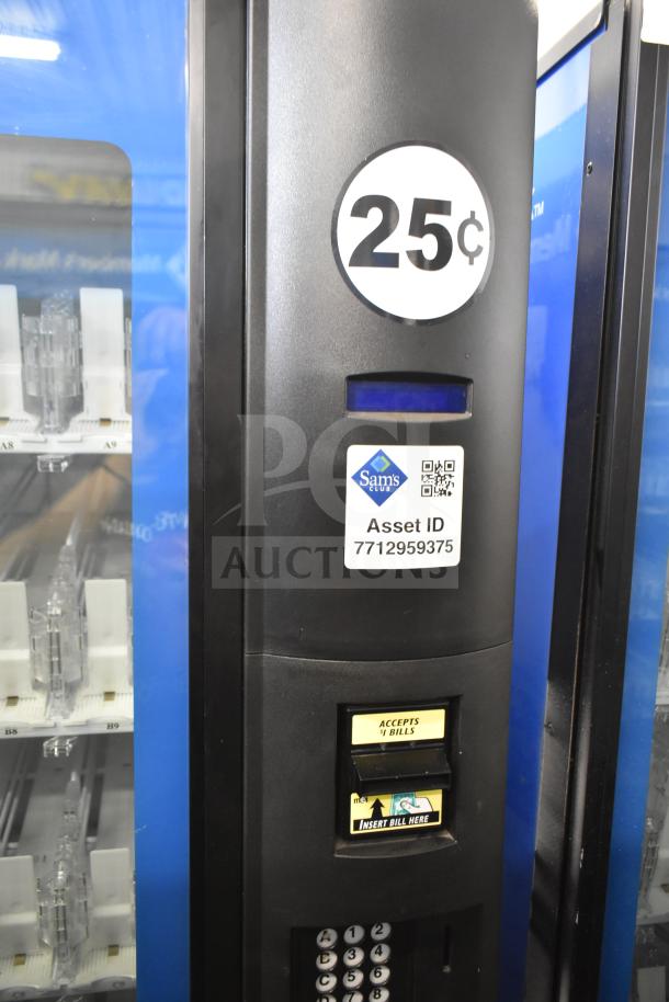 Crane 5800-4 commercial drink vending machine with bill acceptor, 115 volts, 1 phase, 25¢ sticker, asset ID label visible.
