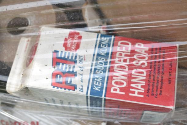 Box of Kem Suds Klene Powdered Hand Soap, 5 lbs, brand new, scratch and dent condition, shrink-wrapped.