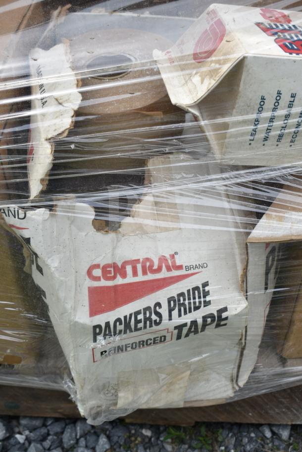 Central brand Packers Pride reinforced tape, sealed in plastic wrapping. Damaged packaging. Includes powdered hand soap.