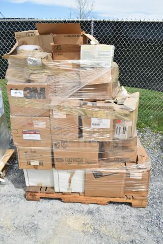 Pallet of 50 assorted cleaners, new scratch and dent condition, wrapped in plastic. Brands include 3M and Taski Radical.