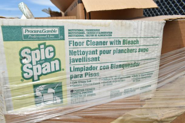 Procter & Gamble Spic and Span Floor Cleaner with Bleach box, sealed in plastic, labeled for institutional use.