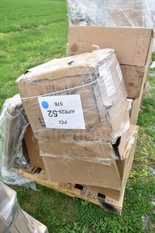 Sealed boxes on pallet, labeled APR26-52 and 976. Contains bakery display case and VitaMix blender. Scratch & dent items.