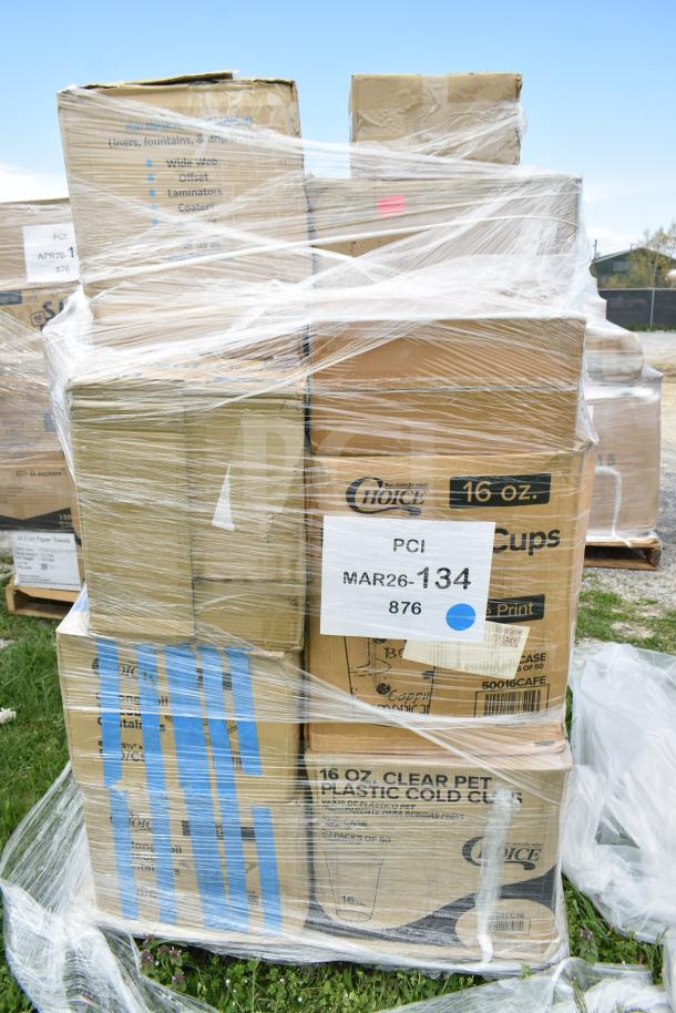 Brand new mixed lot of plates, napkins, gloves, takeout containers. 32 items, some scratch and dent. Labeled PCI MAR26-134.