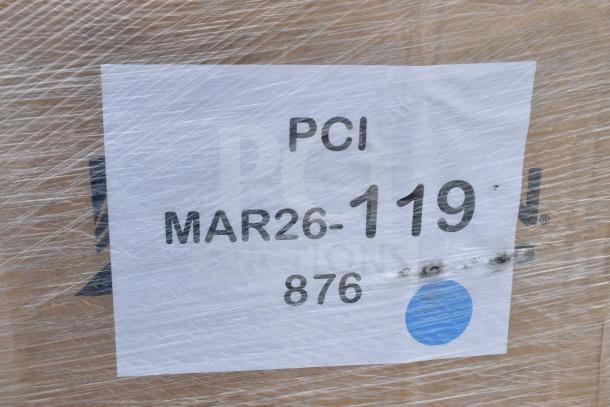 Plastic-wrapped pallet labeled "PCI MAR26-119 876" containing 37 new scratch and dent items, including plates and containers.