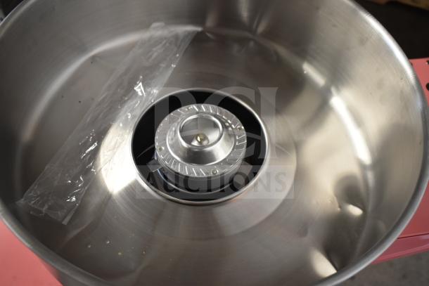 Brand new Carnival King cotton candy machine, model 382CCM21CT, with a 21" stainless steel bowl, 110V, 1 phase.