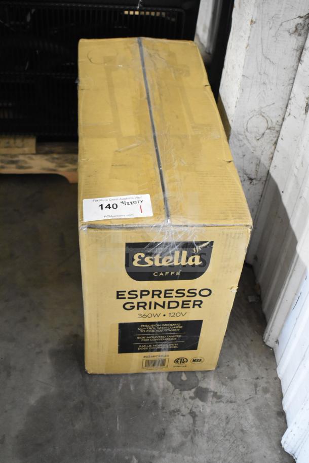 Brand new Estella 236ECEG26 espresso grinder in sealed box. Scratch and dent condition. 110/120V, 1 Phase.