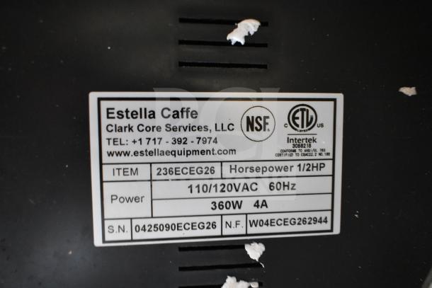New Estella 236ECEG26 Commercial Espresso Grinder, 110/120V, 1/2HP, NSF certified, with visible scratch marks.