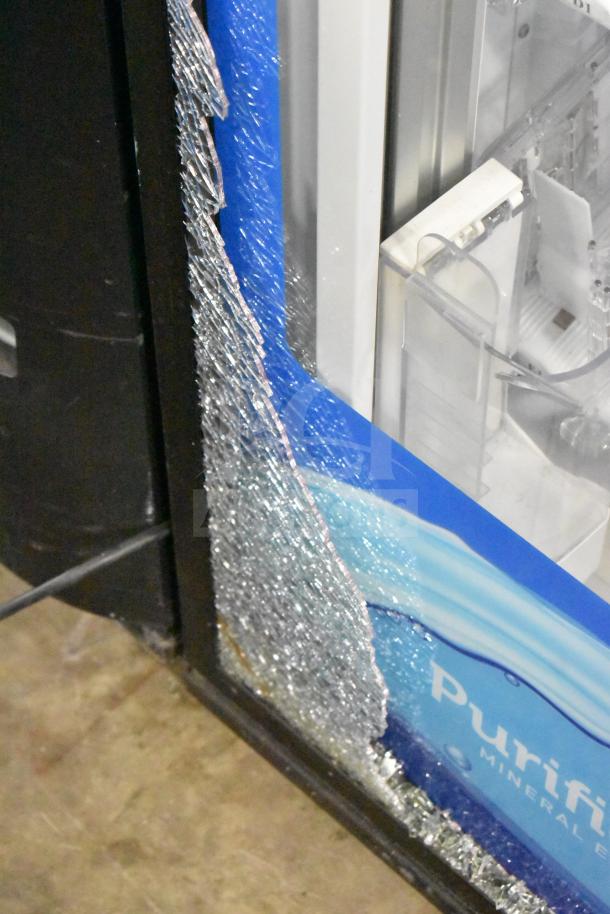 Crane 5800-4 vending machine with glass damage, includes bill acceptor, 115 volts, 1 phase, commercial use.