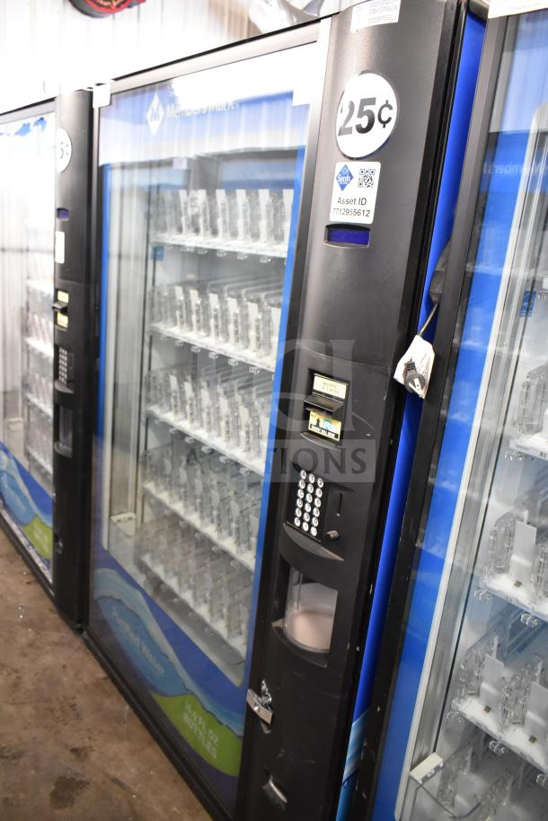 Crane 5800-4 commercial bottled drink vending machine with bill acceptor, 115V, 1 phase. Asset ID label visible.